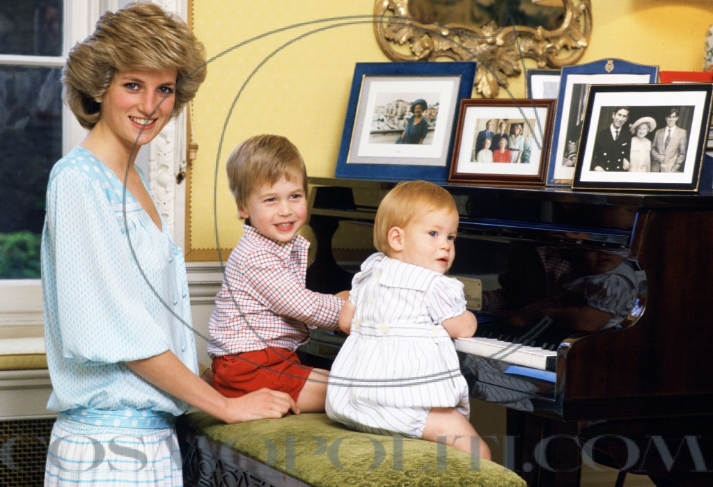 Diana, Princess of Wales with her sons, Prince William and P