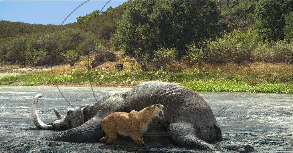 Cat and Mammoth in Tar Pit