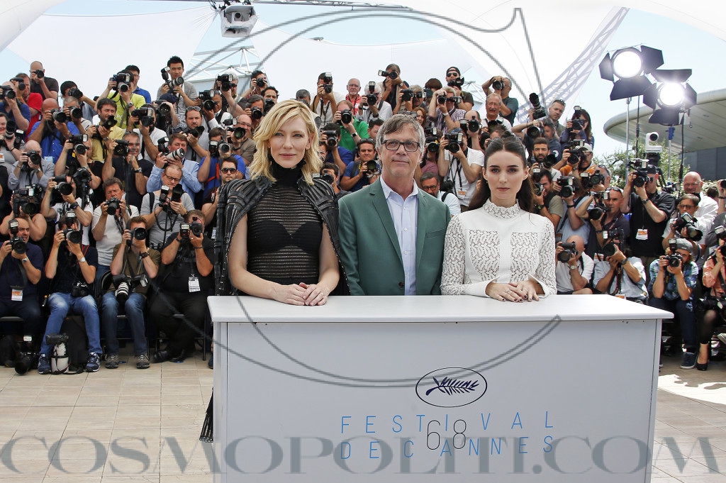 Director Todd Haynes, cast members Cate Blanchett and Rooney Mara pose during a photocall for the film "Carol" in competition at the 68th Cannes Film Festival in Cannes
