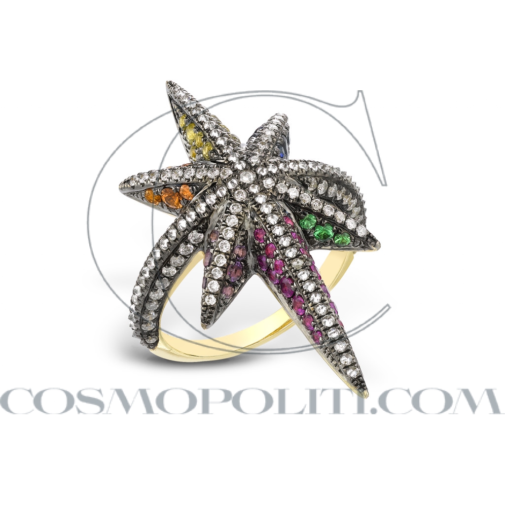 Venyx Star Ring Fancy Sapphires and Diamonds 3