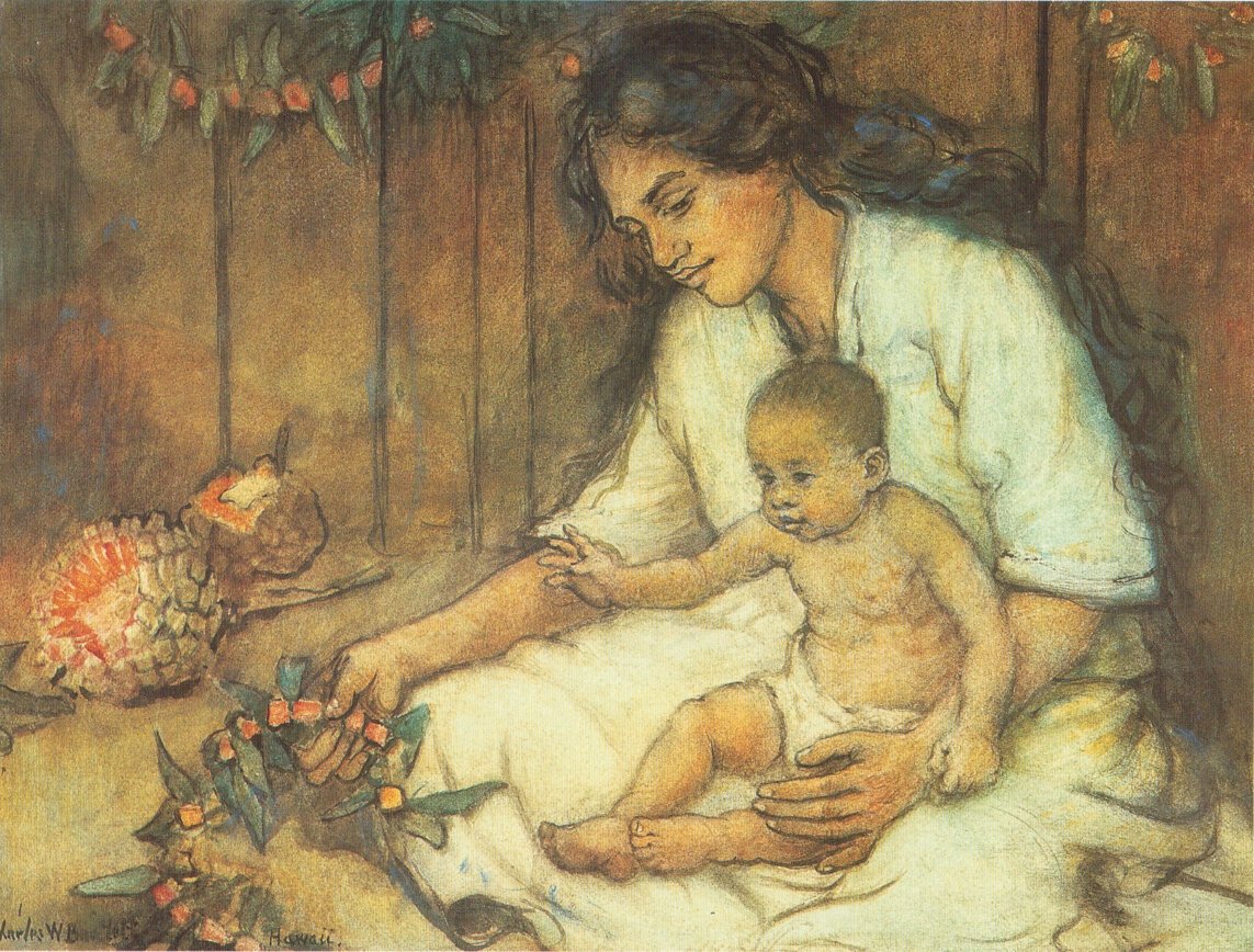 Charles_W._Bartlett_-_'Hawaiian_Mother_and_Child',_watercolor_and_pastel_on_art_board,_c._1920