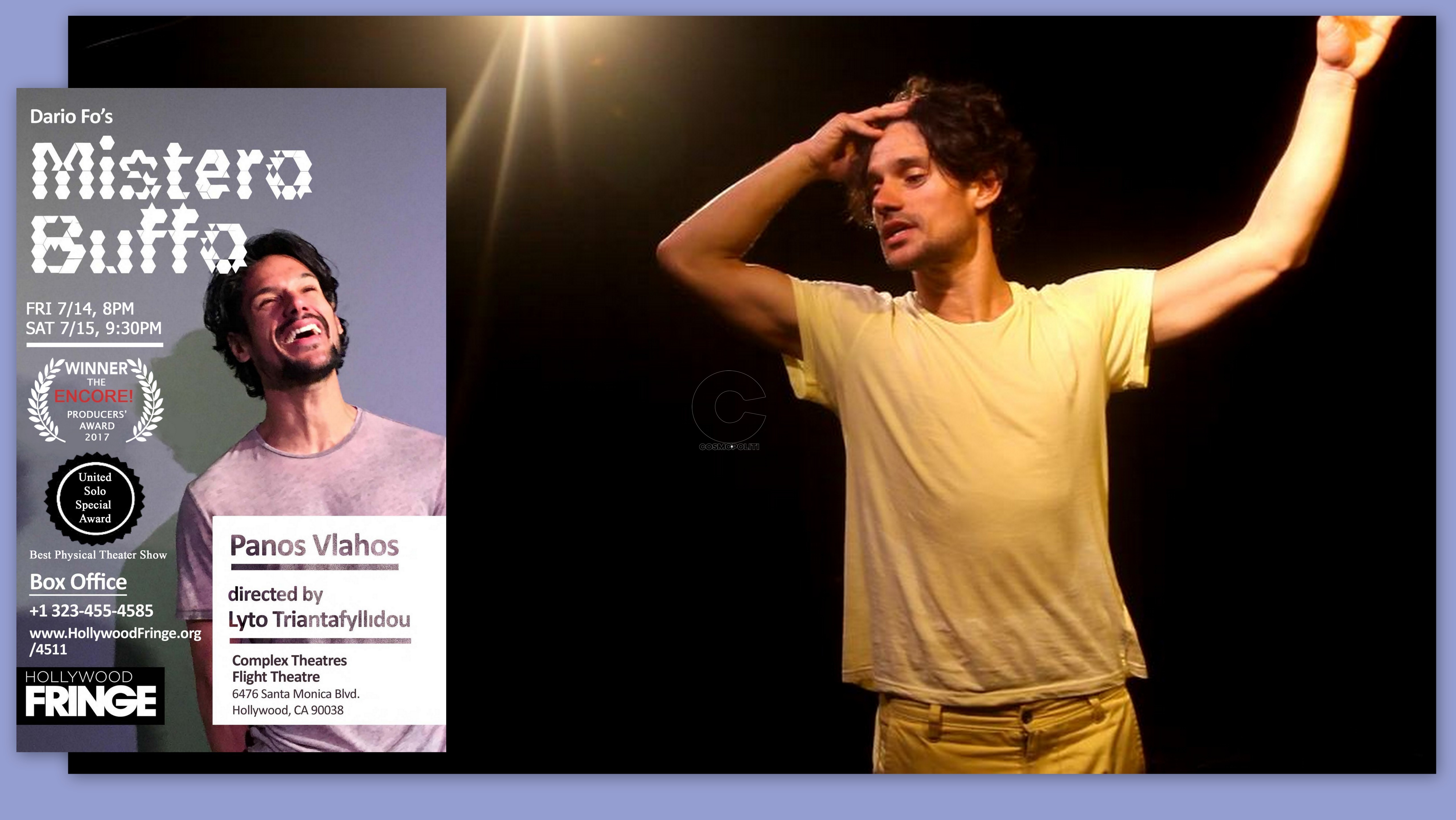 Ο Πάνος Βλάχος διαλάμπει στην Αμερική ως “Mistero Buffo” του Nτάριο Φο