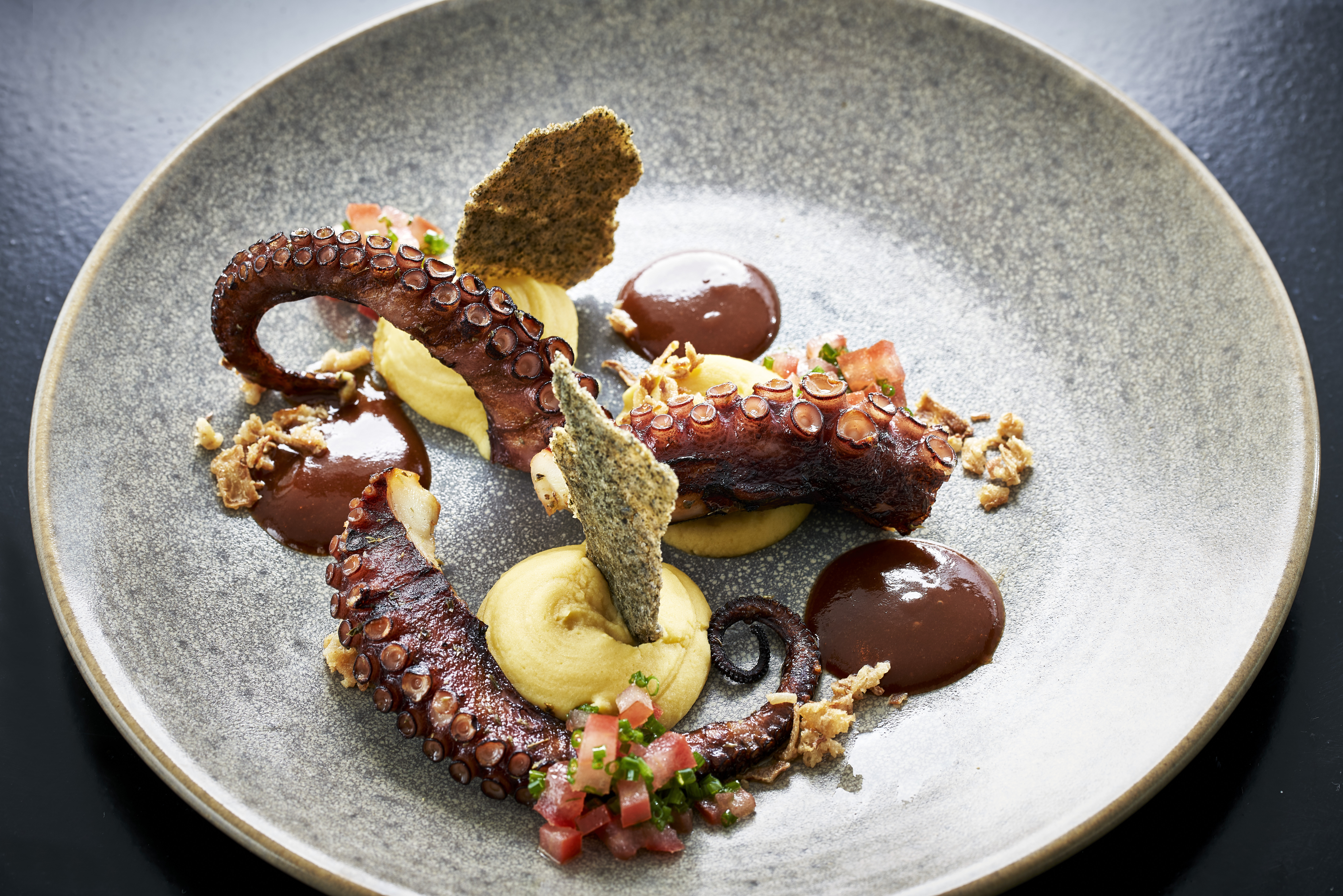 Grilled octopus in barbeque sauce