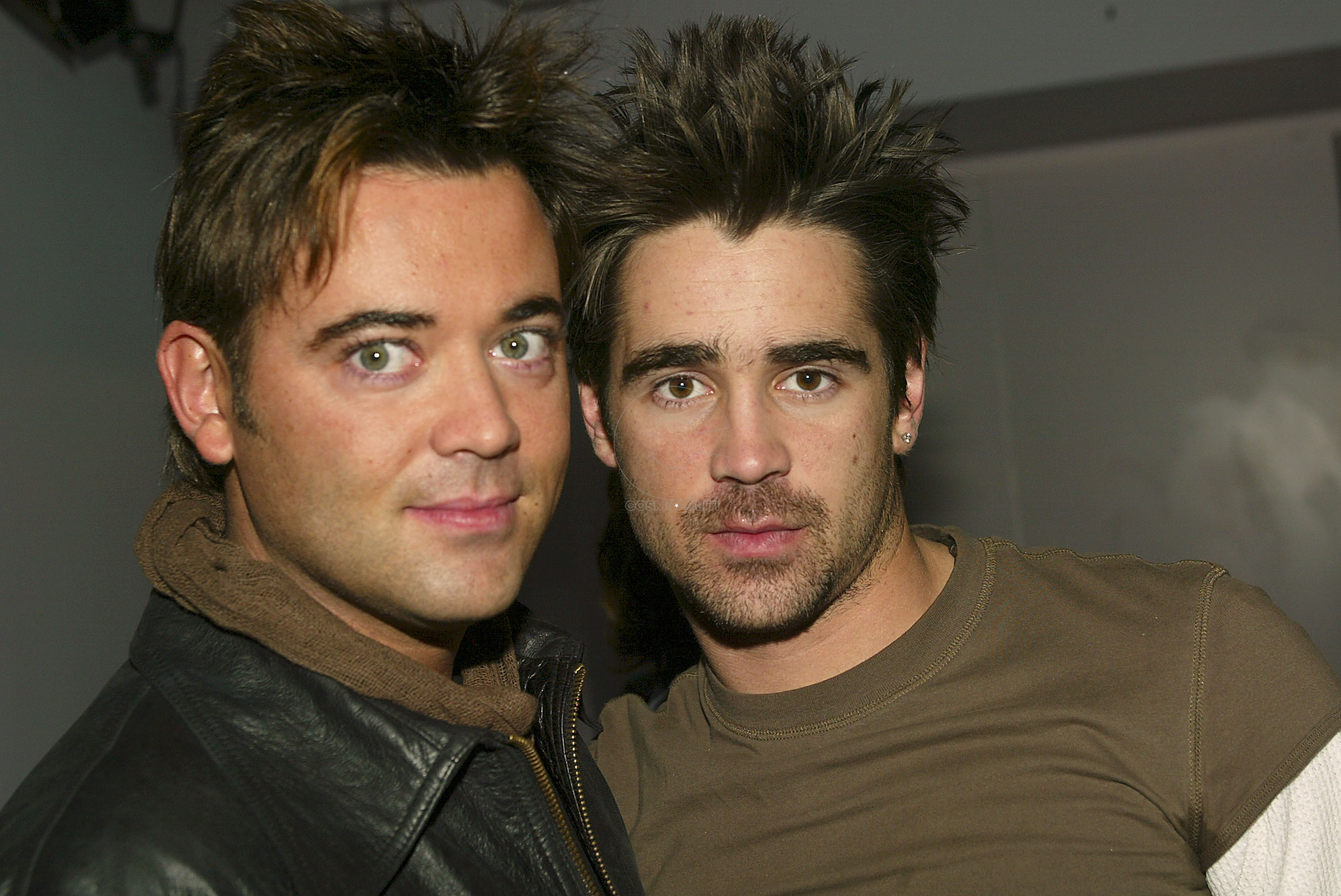 NEW YORK - APRIL 1:  (U.S. TABS OUT)  Actor Colin Farrell (R) and his brother Eamonn appear on MTV's Total Request Live April 1, 2003 at the MTV Times Square Studios in New York City.  (Photo by Scott Gries/Getty Images)